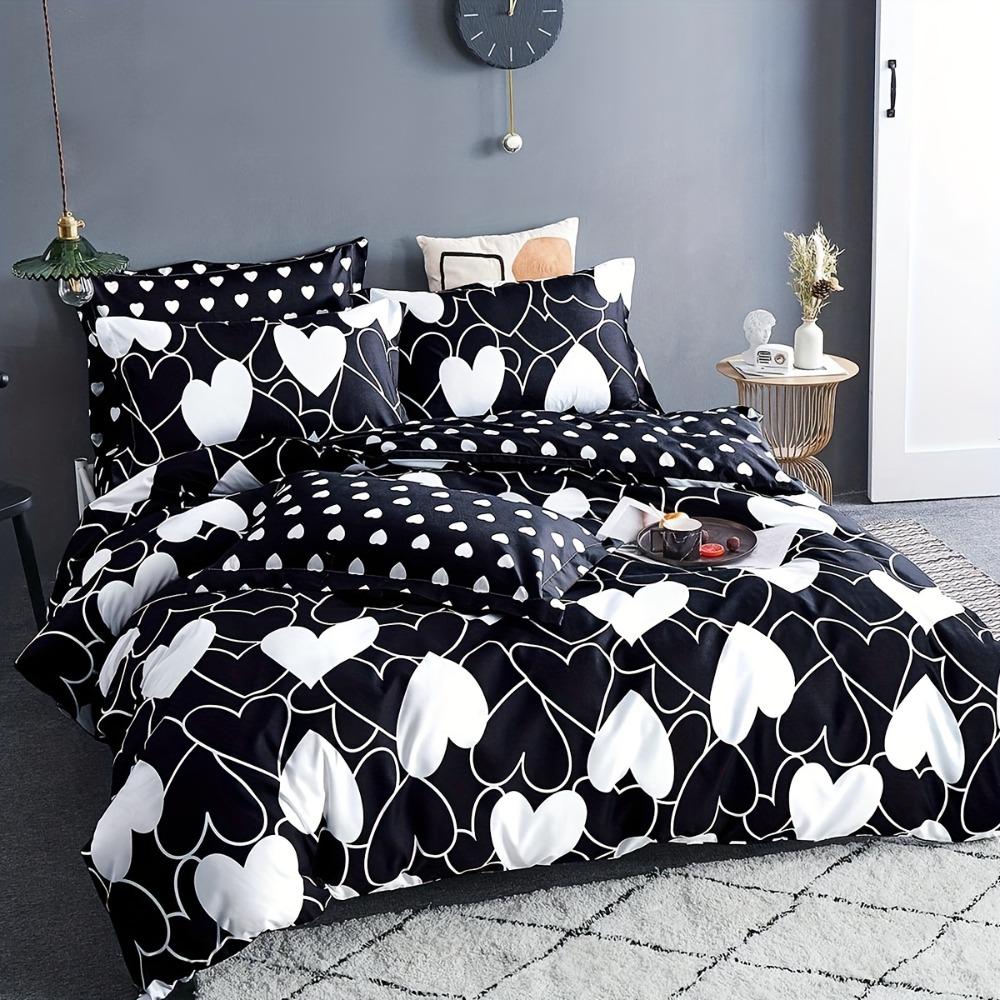 3pcs Bedding Set Black White Love Heart 3D Printed Cozy Duvet Cover Set King Queen Twin Single Size Birthday Gift Bedroom Decor