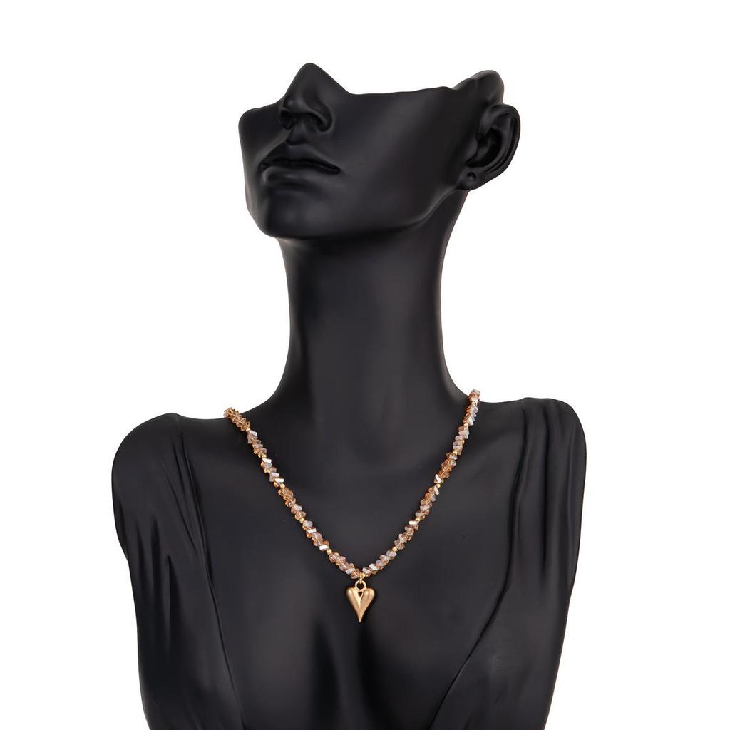 Simple and Fashionable Crystal CCB Bead Collarbone Necklace Ins Drip Oil Love Pendant Necklace for Women