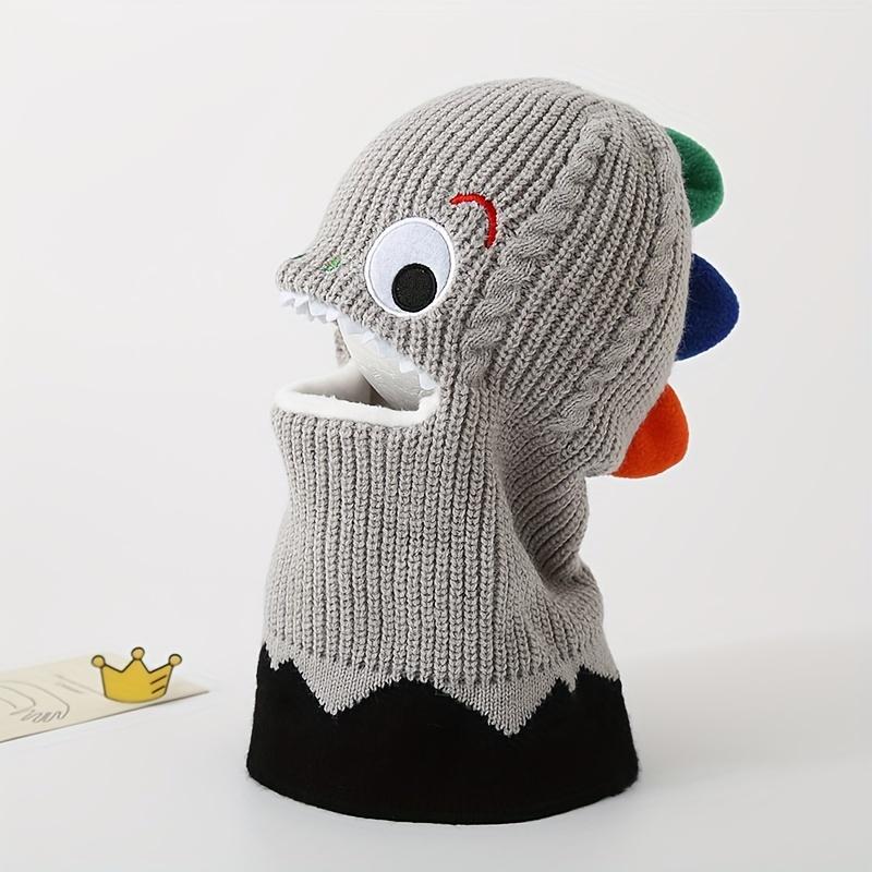 

Winter Youngsters Dinosaur Ear Flap Hat with Detachable Bib Fleece Knit Thermal Beanie Protection & Full-Face Coverage for kids 50-52cm серый