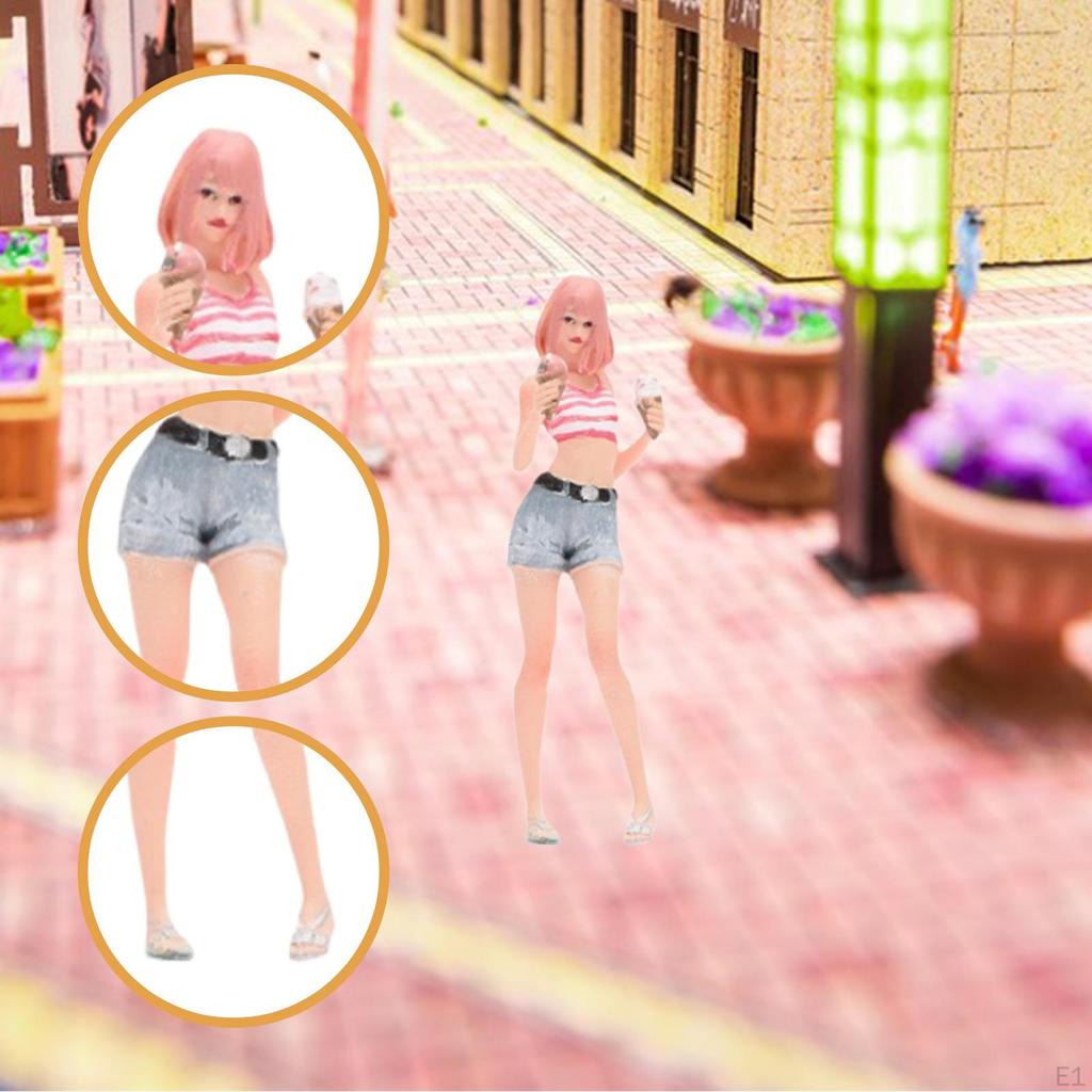 1/64 Girl Figure Model Short Haired Diorama Scenery Movie Props DIY Projects Fairy Garden Tiny