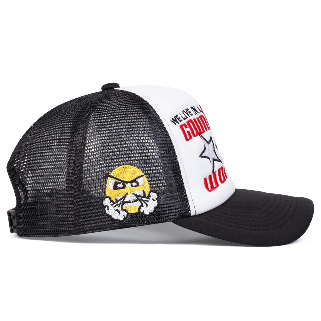 Unisex Star WORLD Angry Expression Embroidery Adjustable Mesh Baseball Hat Breathable Sunscreen Caps Spring Summer Outdoor Sport Travel for Women Men