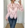 This Is A New Autumn Style of Fashionable and Sexy Cut-out Lace Stand-up Collar with Flared Sleeves and Breathable Knitted Lace Shirt