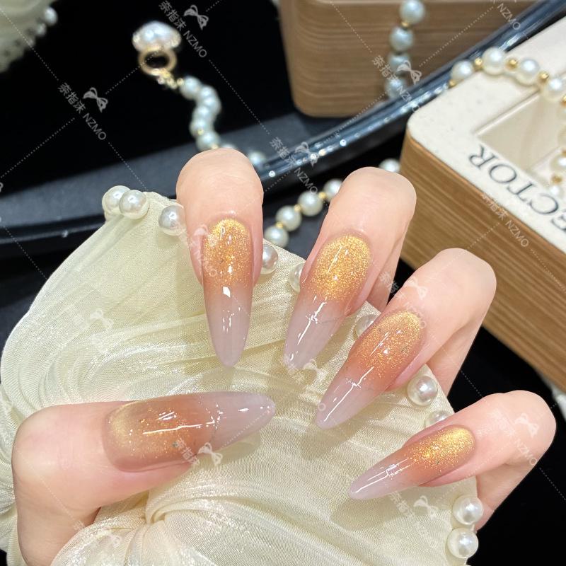 Y05 Luxurious Gradient Cat Eye Nails: Handmade, Whitening, Versatile Wear XS【For especially small hands】