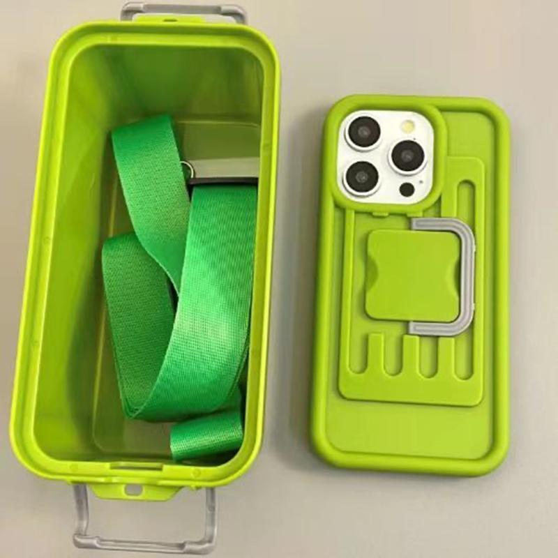 

XX Series For iPhone 16 Pro Max Case Candy Color Storage Box PC+TPU Phone Cover with Crossbody Strap Green