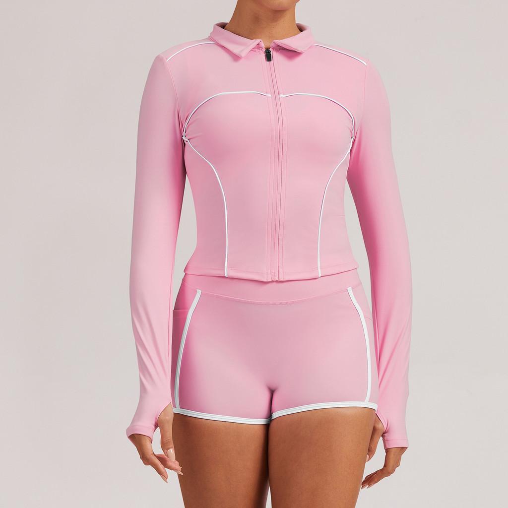 Athletic Womens Colorblock Yoga Jacket With Breathable Nylon Spandex For Running And Fitness