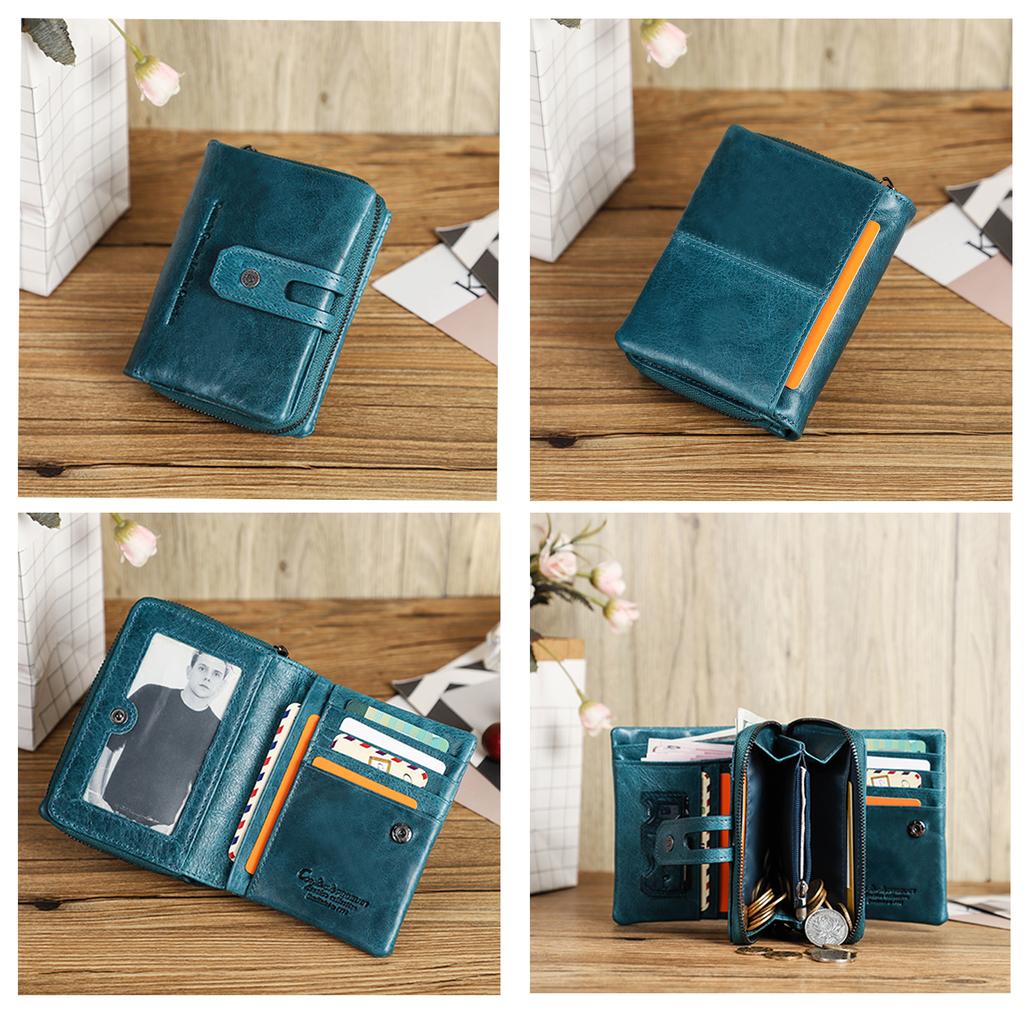 Contact's Wholesale Bifold Genuine Leather Wallets for Women 15-Card-Slot Ladies Card Coin Wallet Purse WIth Zipper Pocket