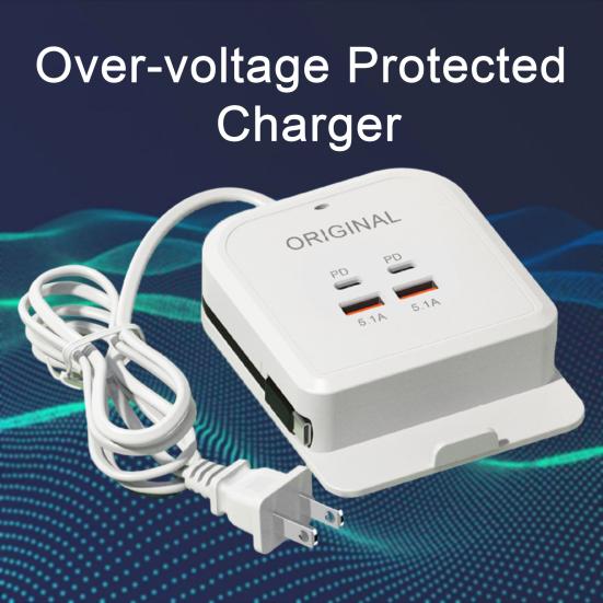 Caricabatterie Multi-Porta con Supporto Ricarica Rapida 2PD e 2USB Universale 5.1A Protezione da Cortocircuito e Sovraccarico Testa di Ricarica