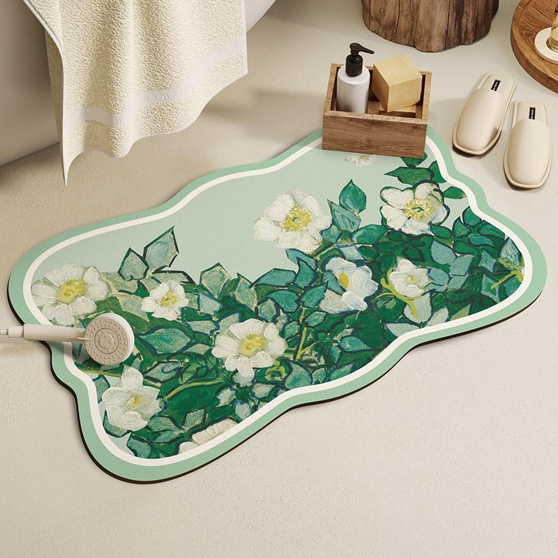 Oil Painting Diatom Mud Floor Mat Water-Absorbing Non-Slip Cushion At The Door Of The Bathroom Bathroom Floor Mat Toilet, Bathroom Quick-Drying Carpet