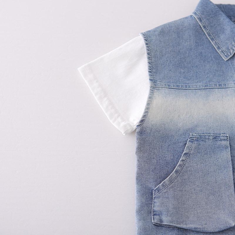Boys' Korean Style Three-Piece Summer Set: Denim Vest, Stylish Double Pocket, Cool Street Fashion Short Sleeve.
