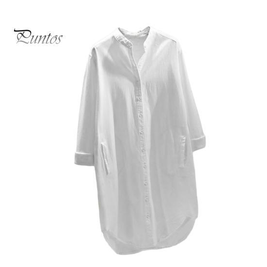 

Весенне-осенняя женская рубашка с воротником-стойкой и карманами с длинными рукавами, однобортная рубашка, топы, однотонная свободная рубашка средней длины XL белый
