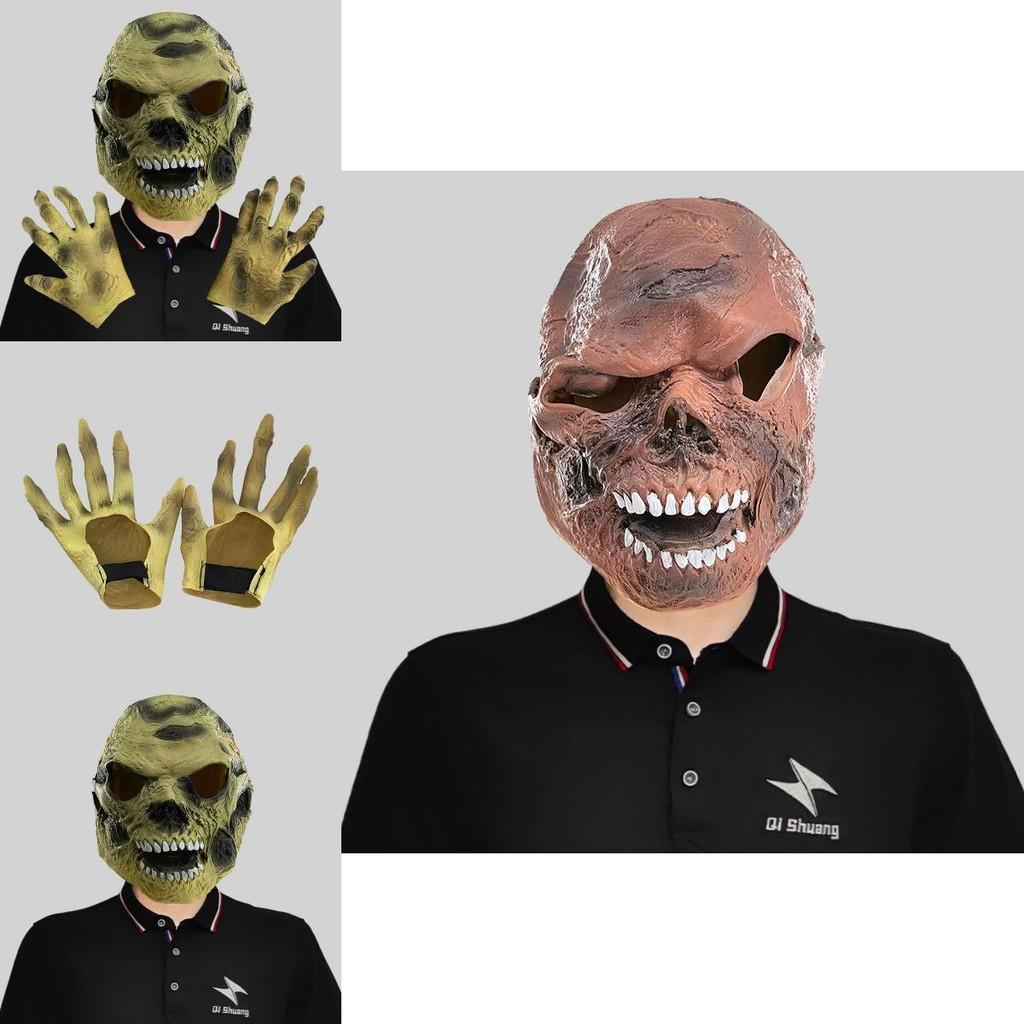 Realistic Skeleton Head Latex Mask And Creepy Costume Gloves For Halloween Events