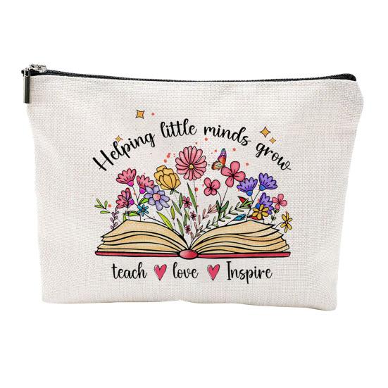 

Cosmetic Bag Teacher Theme Compact Toiletry Bag Portable Zipper Close Storage Bag for Travel And Dressing Table
