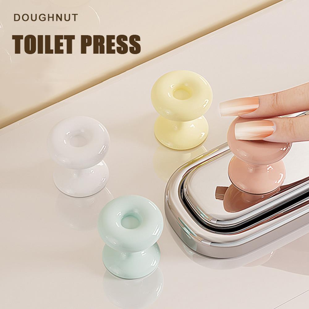 Toilet Flusher Top Push Button For Women Long Nail Creative Donut Handle Nail Art Toilet Press Accessory Toilet Tank Button Aid