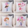 Lovely Girl and Cat Pillowcase Decor Cute Cartoon Child Cushion Cover Pillow Case for Children Room Sofa Home Car 45x45cm