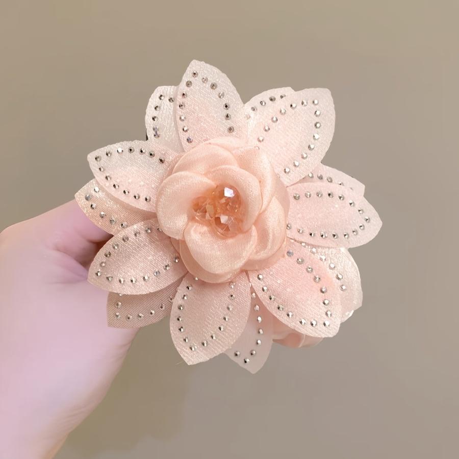 Elegant camellia rhinestone scrunchie, mesh rose high elastic hair tie, soft and hair-friendly for daily wear