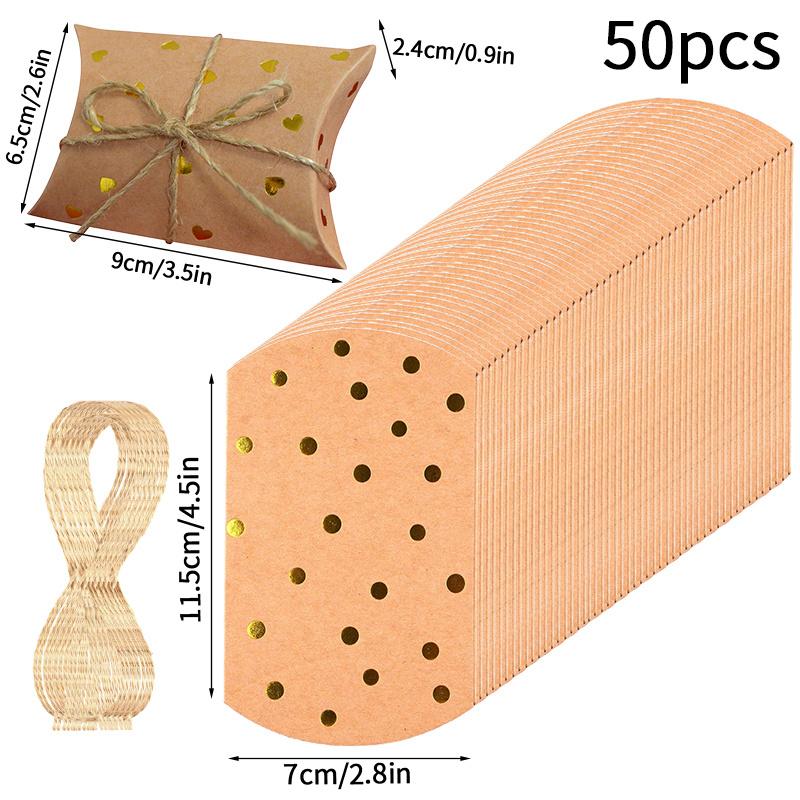 50/100Pcs Kraft Paper Pillow Candy Box Foldable Gift Box Thank You Treat Boxes For Wedding Baby Shower Birthday Party Supplies