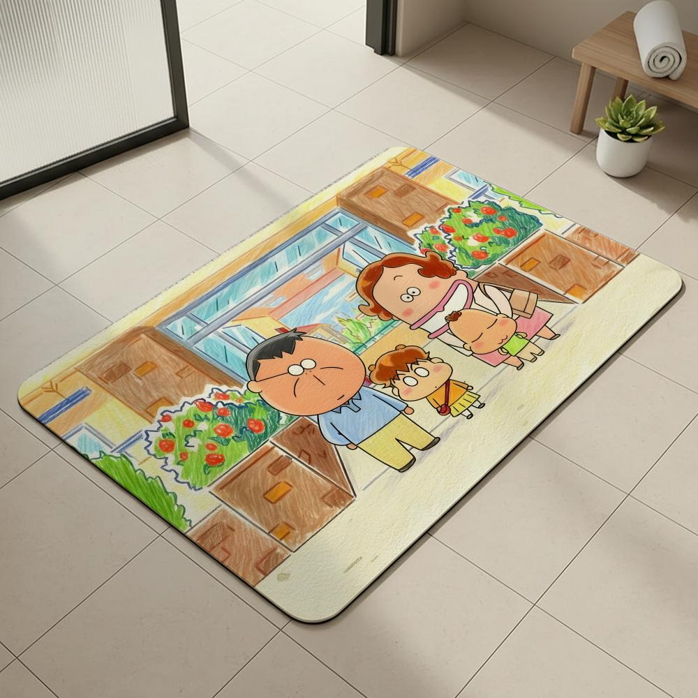 Anime A-Atashin'chi Floor Mat Diatomite Bath Mat, Quick Dry, Absorbent, Multi-Scene Mat