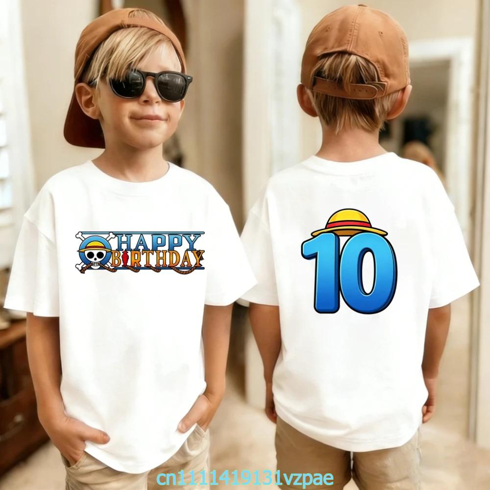 One Pieces Boy Girl TShirt Summer Kids Top Anime Birthday Number Theme 110 Years Old Cartoon Tees Kid Birthday Gifts