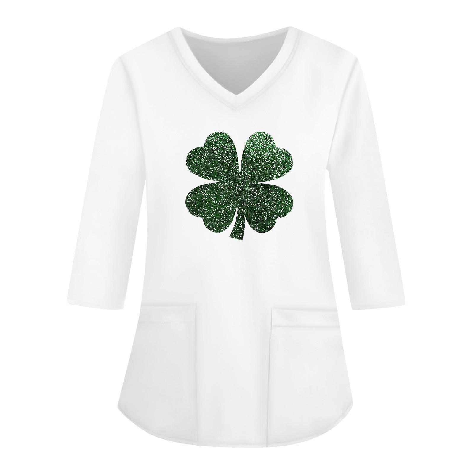 

Модний жіночий робочий одяг з V-подібним вирізом і рукавами 3/4, вільні топи з кишеньковими принтами S