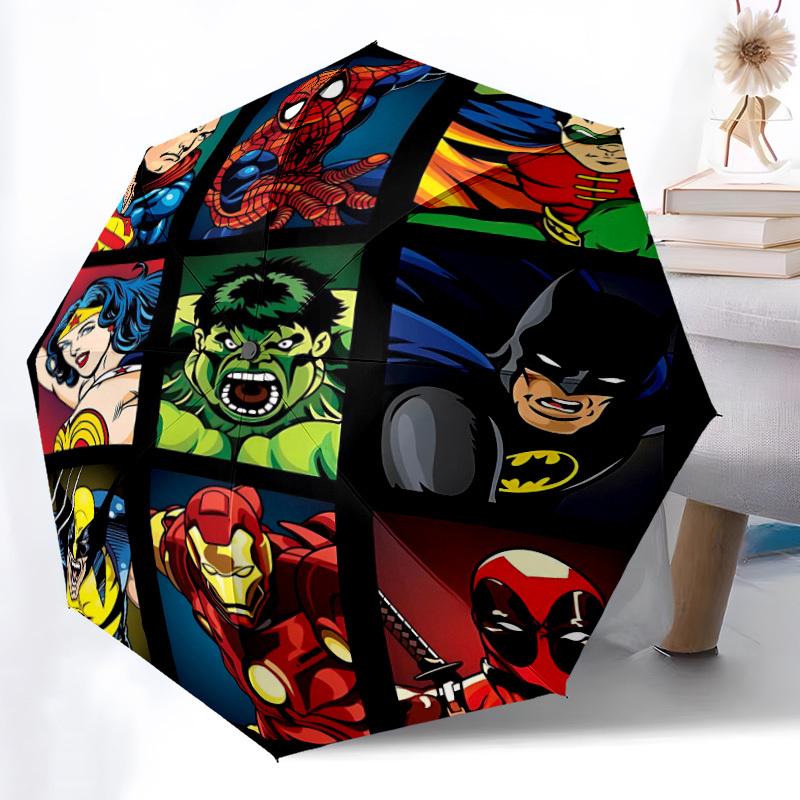 1PC Superheroes Comics Automatic Open/Close, 8-Rib Durable Frame Compact Travel Umbrella for Men & Women S1222054