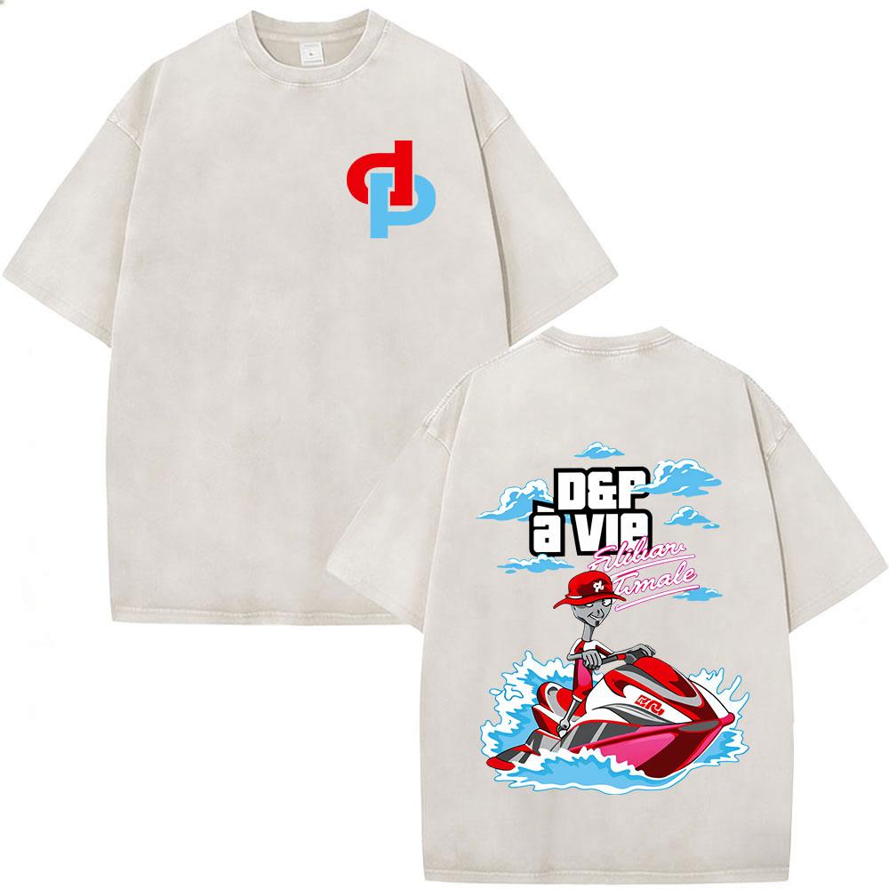 French Rapper Jul Vintage Acid Washed T Shirt Mens Women Clothing Cotton Loose Tshirt Fashion Short Sleeve Tshirts Streetwear