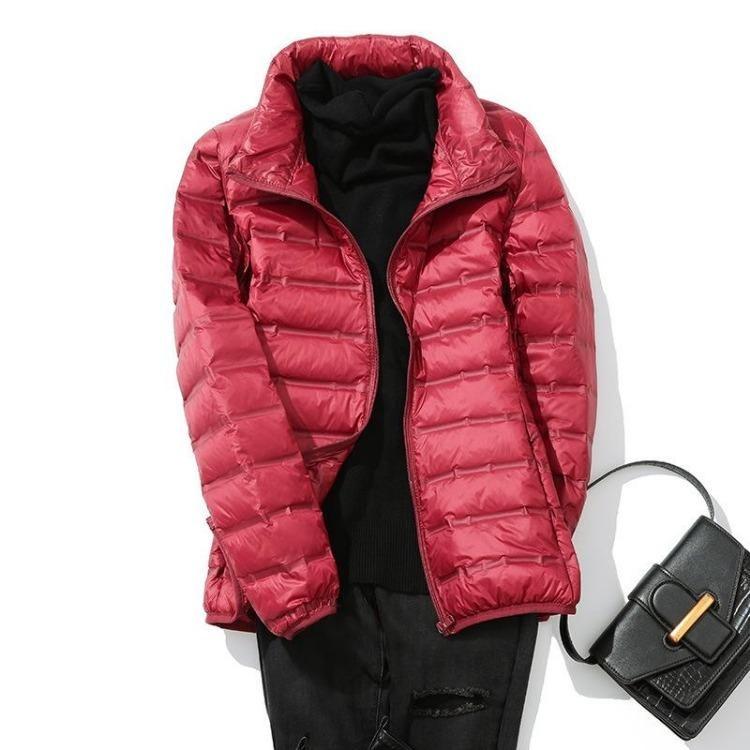 Neue Damen nahtlose integrierte Daunenjacke Winter Outdoor Stehkragen dünn große Größe kurze Jacke Kleidung