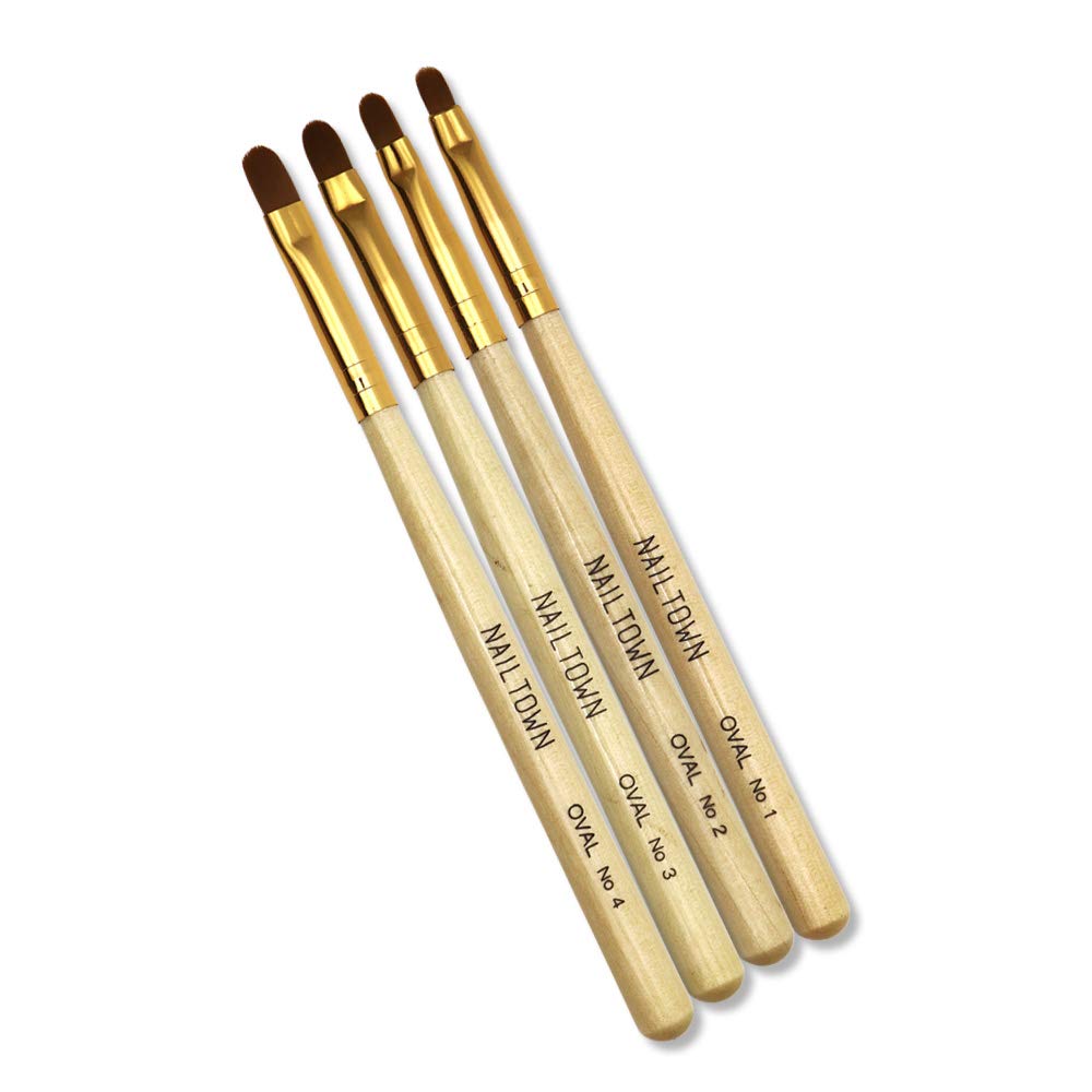 

iro gel Nail Tool NAILTOWN Набор из 4 гелевых кистей с колпачком Гелевая кисть Овальная плоская смоляная гелевая кисть Нейлоновая кисть для ногтей [Овальная]
