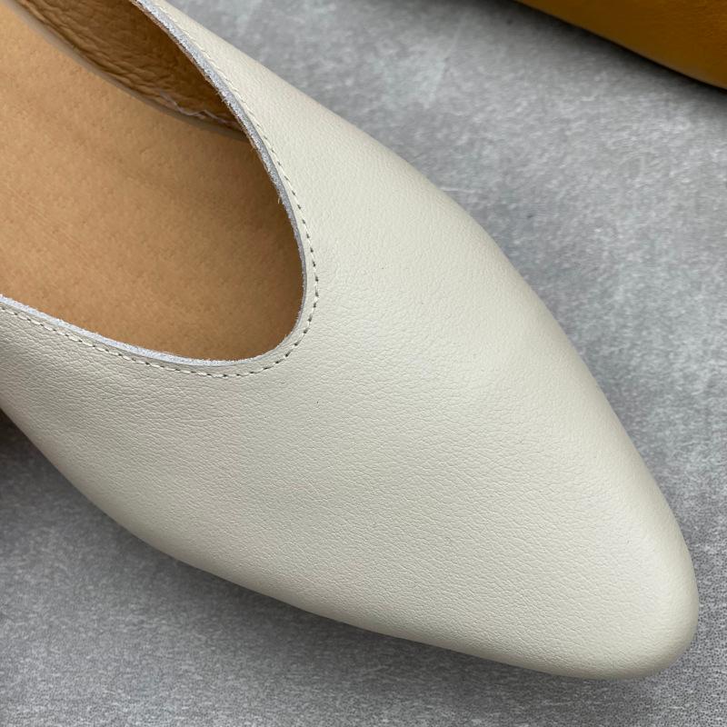 Johnature Pointed Toe Genuine Leather Women's Slippers Casual And Versatile Soft Cowhide Outdoor Slip-on Shoes