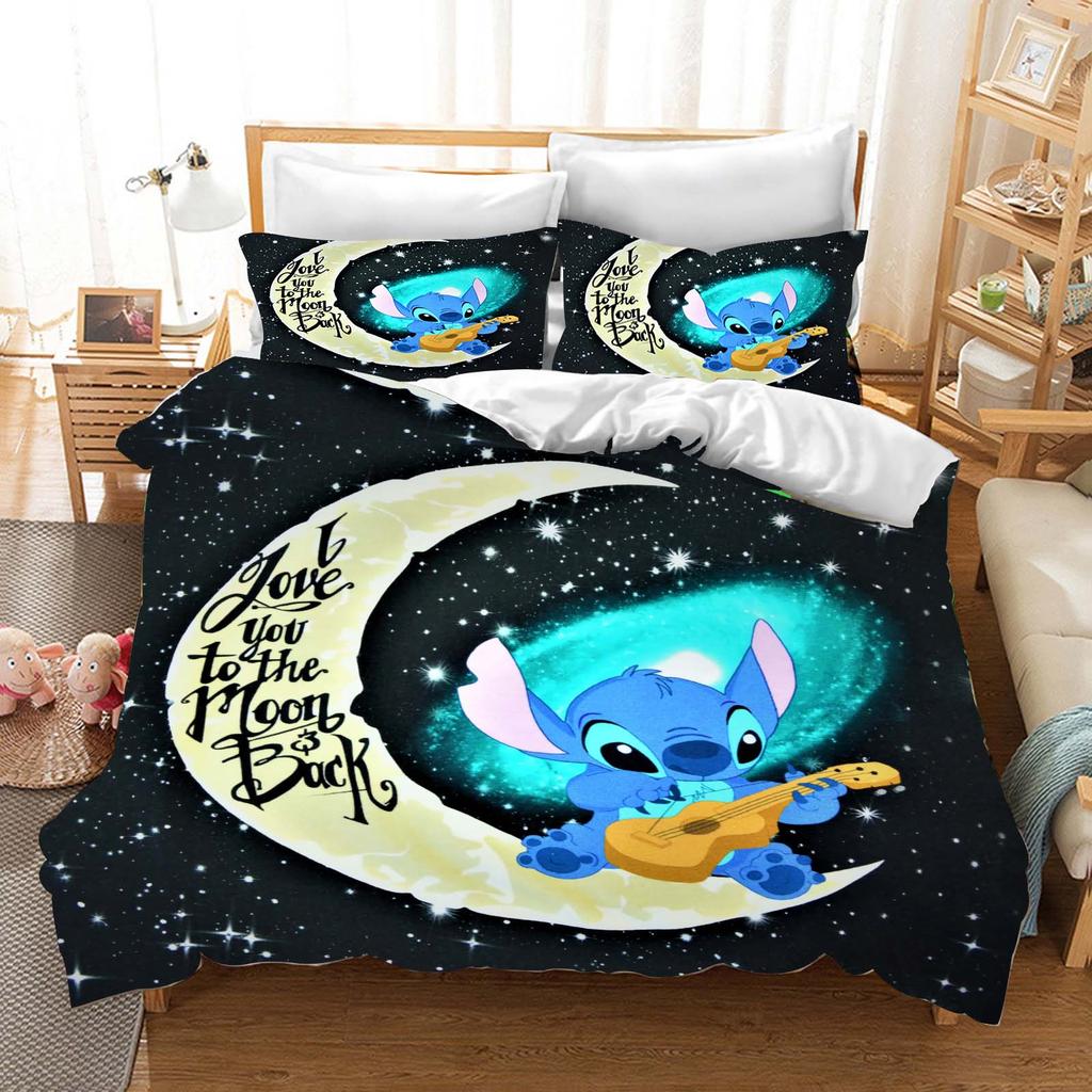 Stitch Bedrucktes Schlafzimmer Bettwäscheset Bettbezug Weihnachtsgeschenke Komfort Cartoon Mit Kissenbezug für Kinder und Erwachsene