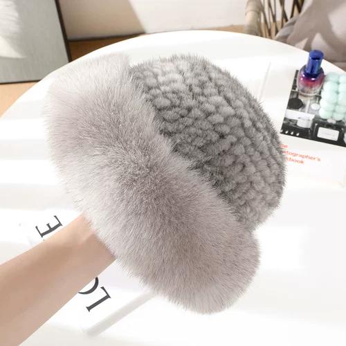 Mink Hair Hat Warm Korean Version Trendy Fashion Autumn and Winter Mink Braided with Fox Fur Fur Hat Women