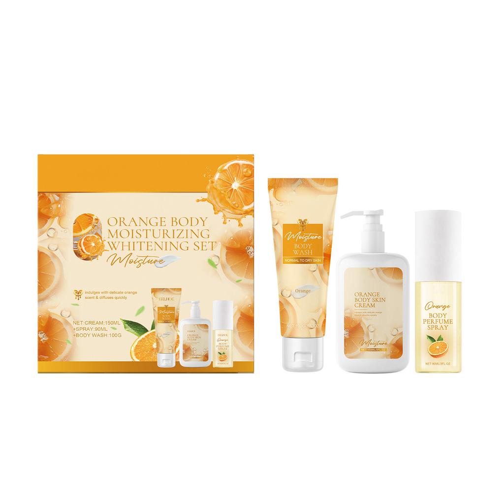 3Pcs Orange Scented Body Care Set Includes 100g Refreshing Body Wash 150ml Nourishing Body Cream 90ml Light Perfume Long Lasting Fragrance