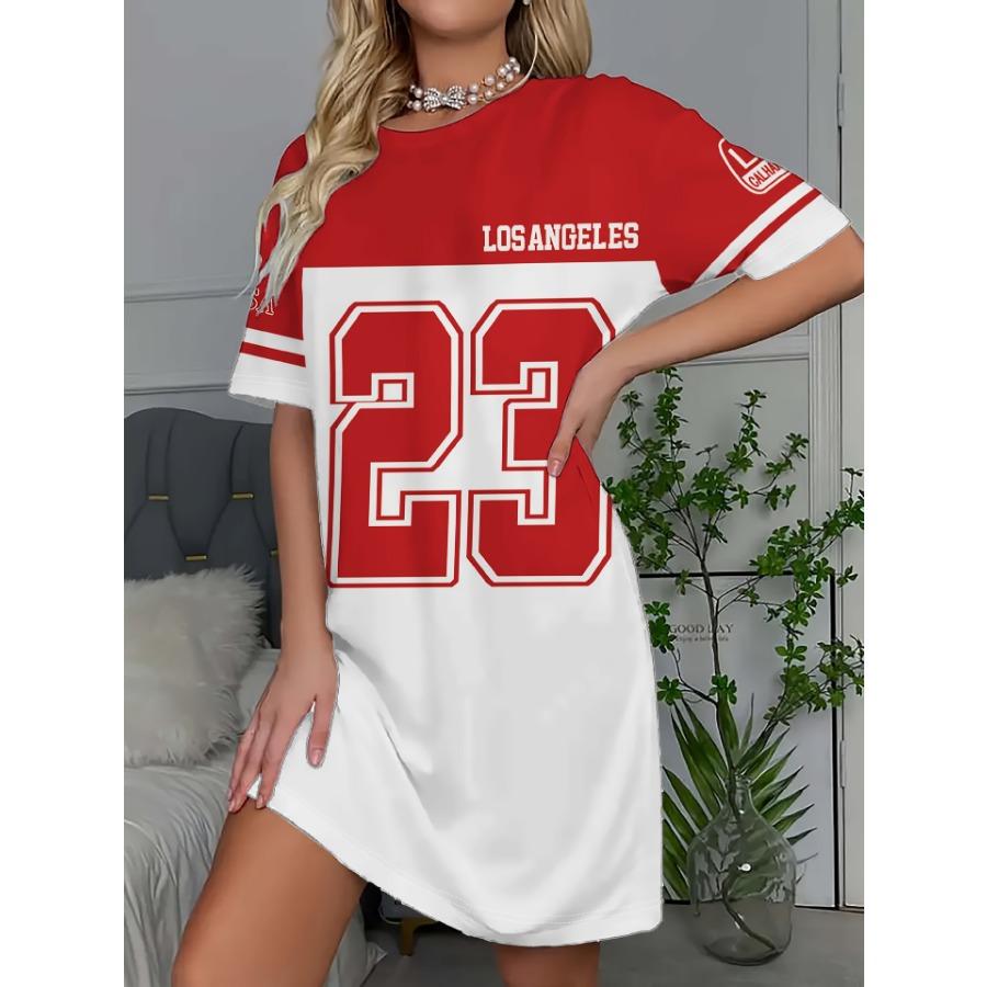 New Letter Printing Casual Versatile Fashion Trend High Quality Lightweight Medium and Long Dress