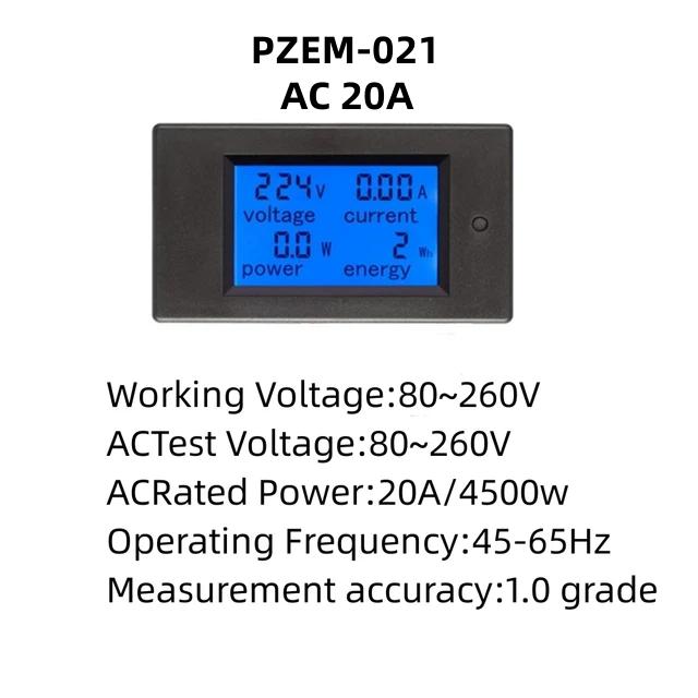 20A 100A AC 80-260V DC 6.5-100V Digital LED Display Voltmeter Ammeter Wattmeter Power Energy Meter 12V 24V 110V 220V Volt Tester