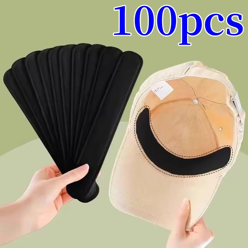 10/50/100PCS Hat Sweat Absorber Stickers Summer Cap Liner Bands Sweatband Visor Hats Size Reducer Adhesive Sweat Absorbing Pads