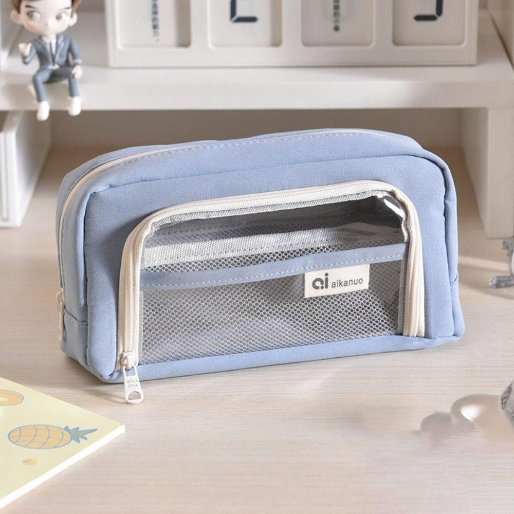 

Large Capacity Stationery Box with Zipper Packaging Bag Fashion Pencil Bag Student синий