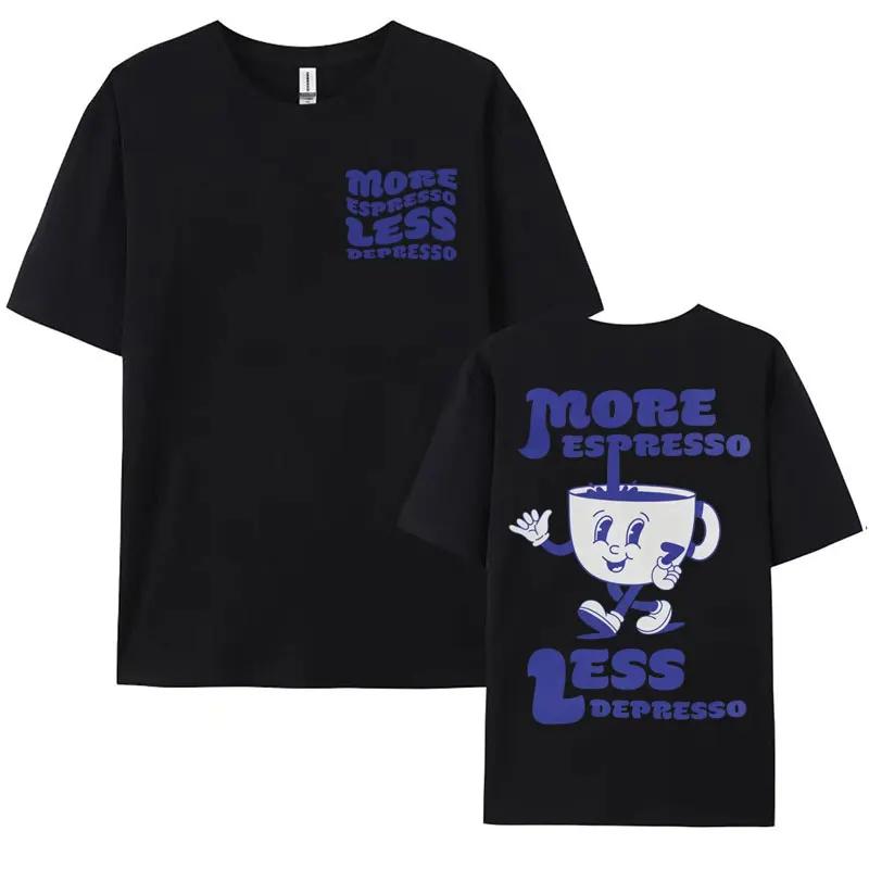 Funny More Espresso Less Depresso T-shirt Cute Espresso Aesthetic Retro Coffee T Shirt Men Women's Casual Trending Cotton Tshirt