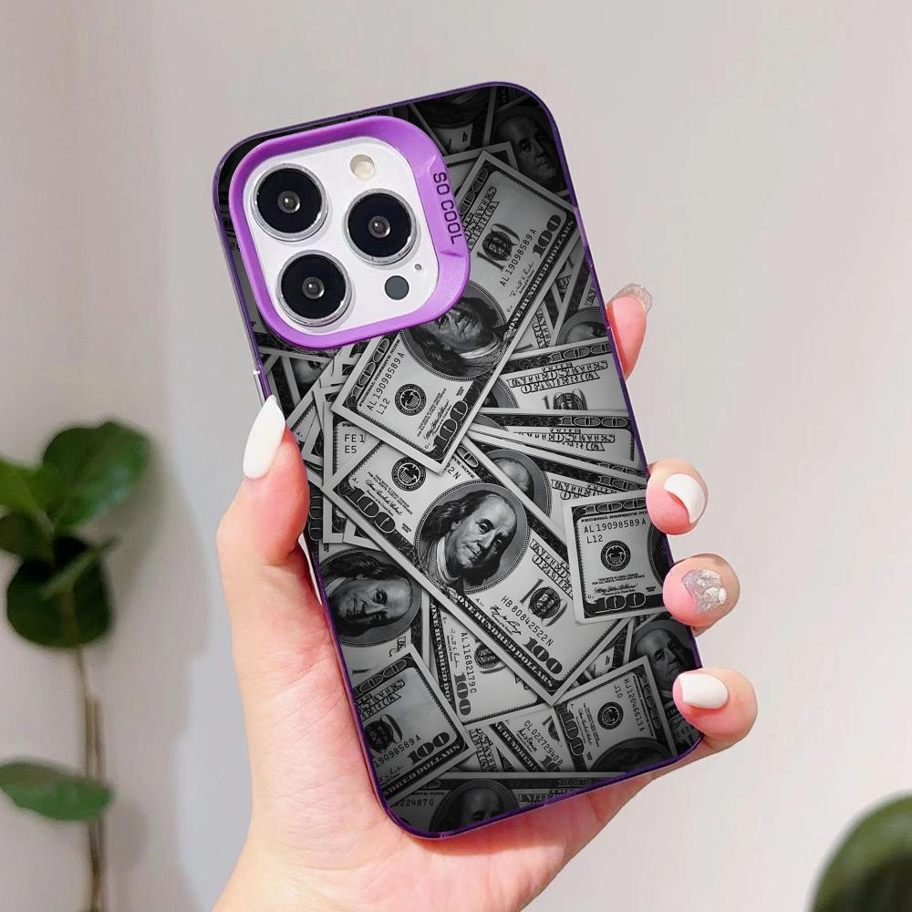 USD Dollar Purple Translucent Mobile Phone Case for iPhone 17 16 15 14 13 12 11 X XR XS Air Pro Max Plus Colorful Cover