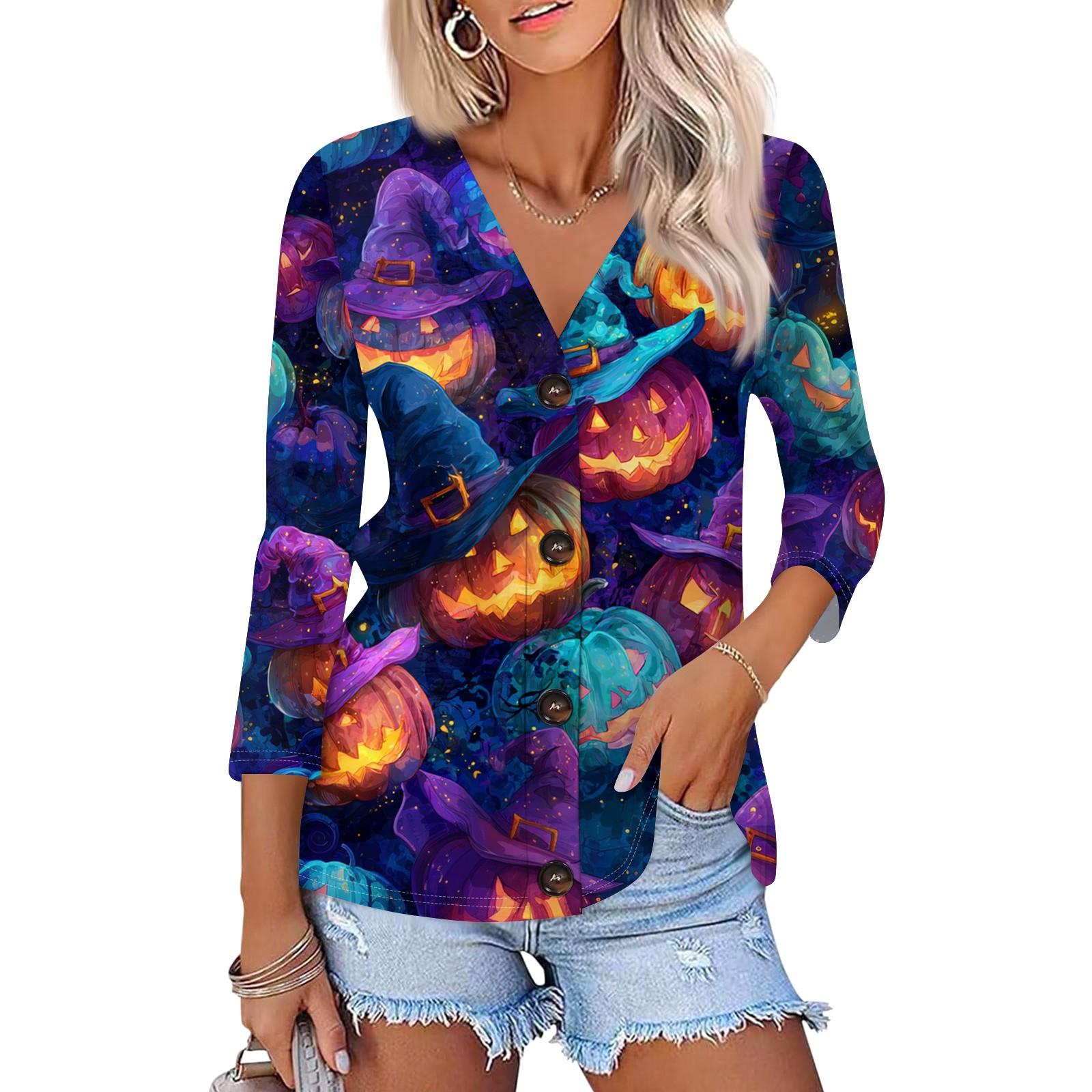 

Женская модная повседневная рубашка на пуговицах с принтом, топ с рукавами 3/4 M