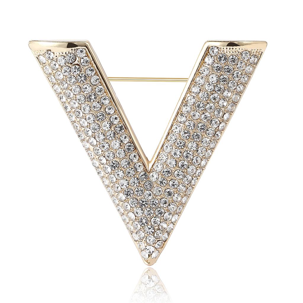 Japan And Korea Fashion Versatile Alloy Rhinestone Big V Brooch Creative Design Women'S Suit Coat Corsage Jewelry Pin