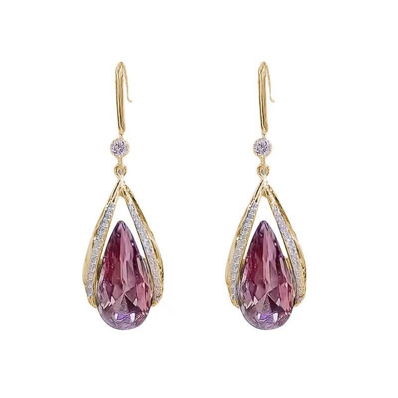 European and American Atmosphere Retro Light Luxury Atmosphere Retro Flash Diamond Blue Earrings Hong Kong Style Gentle New 