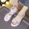 2025 Women's Versatile Korean-Style Rhinestone Flat Sandals with Soft, Non-Slip Sole.