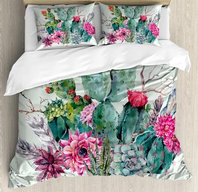 Kaktus Bettbezug Frühling Gartenstil Strauß dorniger Pflanzen Blüten Pfeile Federn Schlafzimmer Dekoration für Frauen Kinder