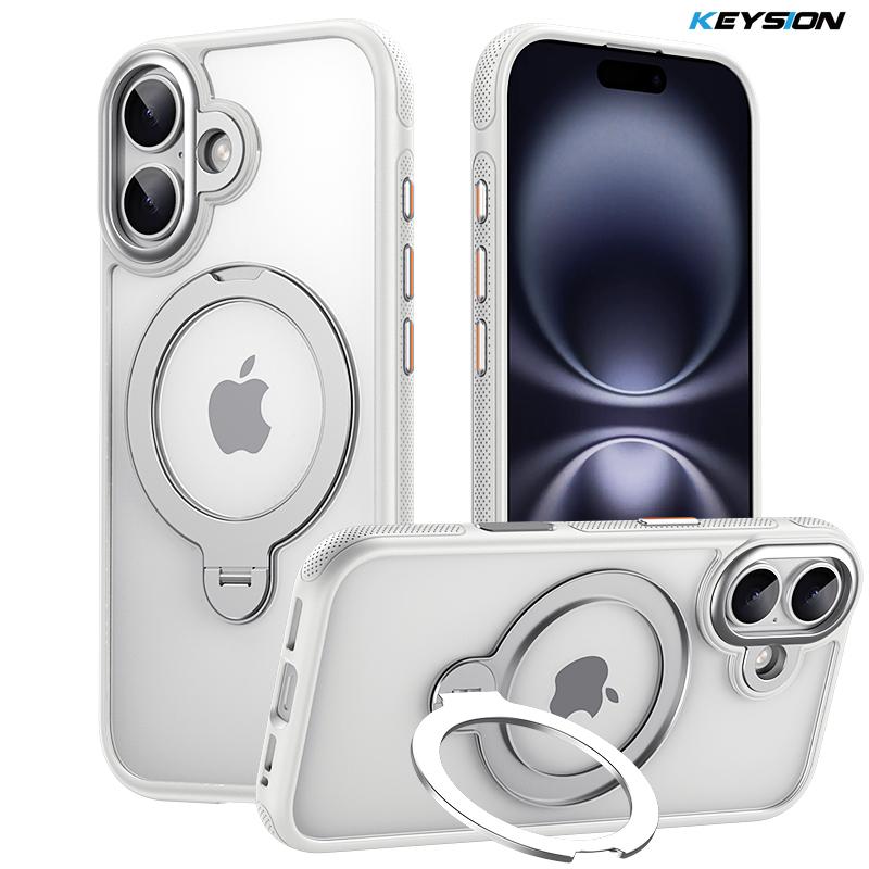 KEYSION 360° Rotating Magnetic Ring Stand Case for MagSafe for iPhone 17 17 Air Matte Transparent Shockproof Phone Back Cover