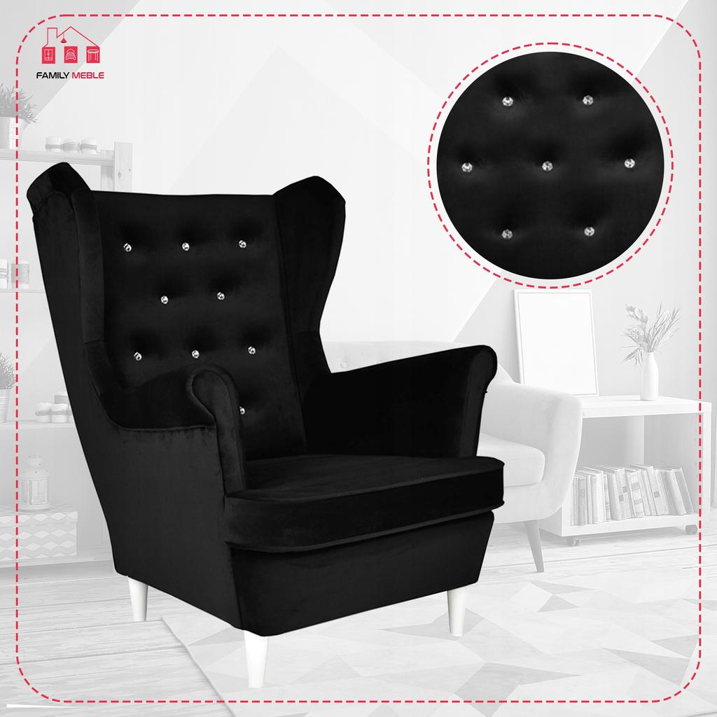 Diana Scandinavian Family Mebl Wing Chair, Black Velvet, Velvet, Velvet
