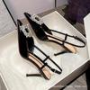 [Spot] Patent Leather Black Temperament High-heeled Sandals Women's Beautiful Summer Soft Leather Thin Heel Pointed French Style Not Tired Feet