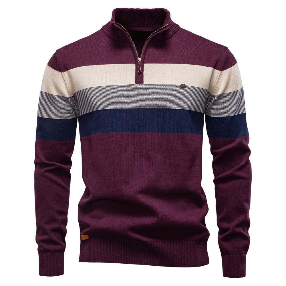 Männer Patchwork Pullover Pullover Baumwolle Casual Zipper Mock Neck Pullover für Männer Neue Winter Mode Warme Pullover für Männer