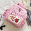 Mochila Escolar Kawaii para Crianças Bordado de Morango Fofo Mochila de Estudante Bolinhas Múltiplos Bolsos Nylon Moda Faculdade Para Menina Adolescente