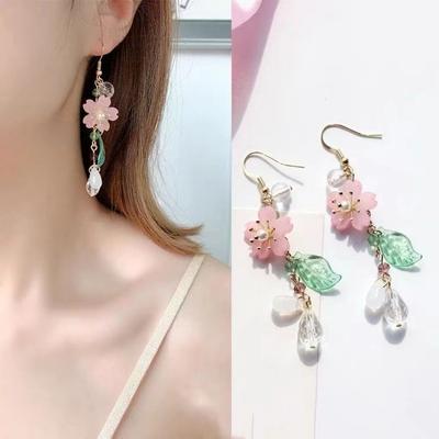 Nouvelles boucles d'oreilles longues à pampilles en fleur de pêcher rose doux
