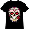 Tričko s lebkou Sugar Skull Den mrtvých Srdíčkové oči Růže Květinové tetování Grafické tričko