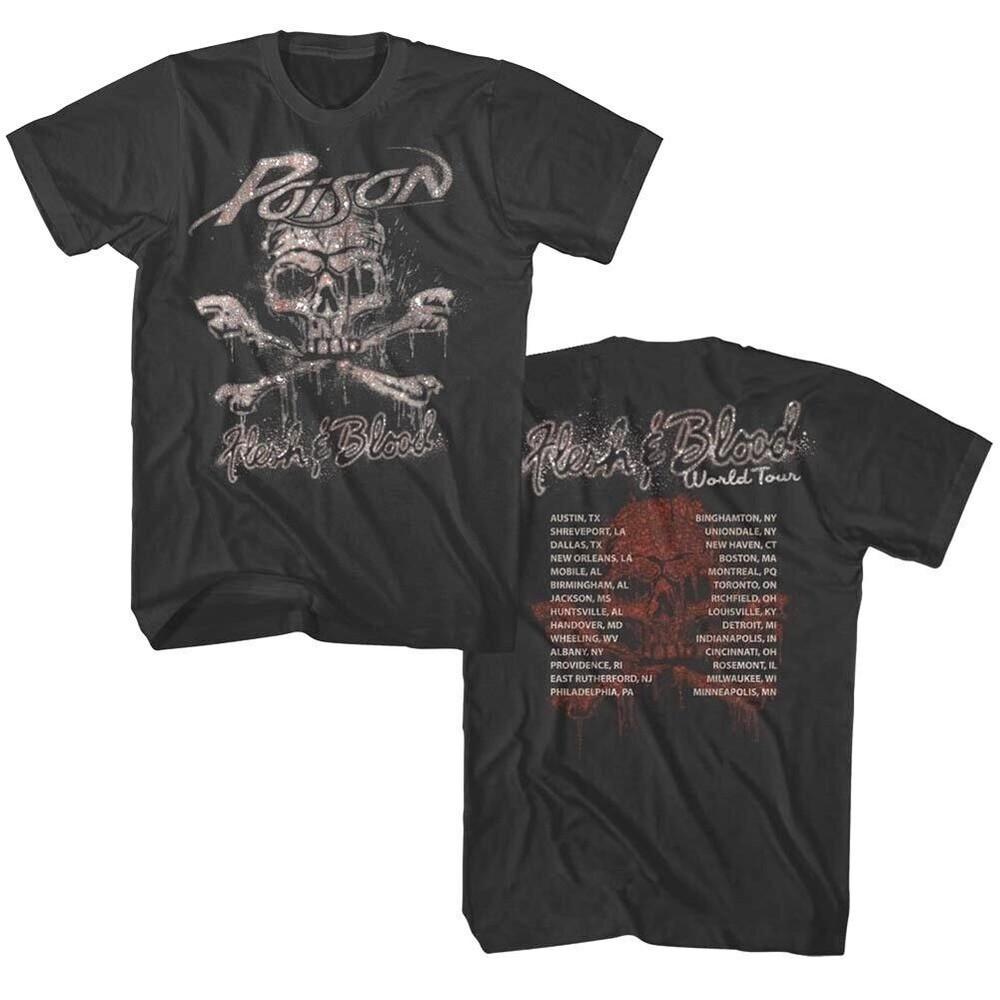 Poison Flesh amp; Blood World Tour Men#039;s T Shirt Skull Bones Rock Band Album Merch Unisex T-Shirt XXXXL